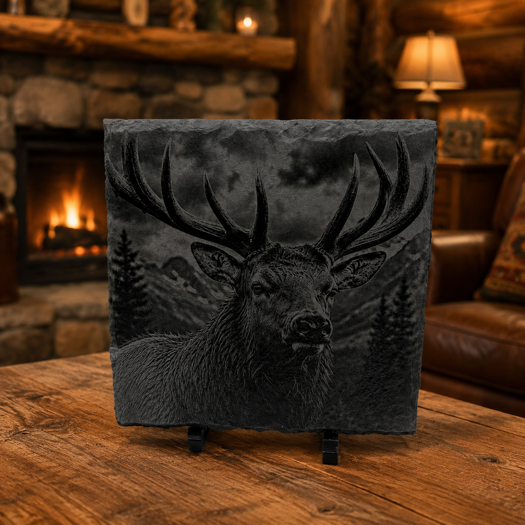 Engraved Elk Slate Coaster Set – 4 Piece Wildlife Collection