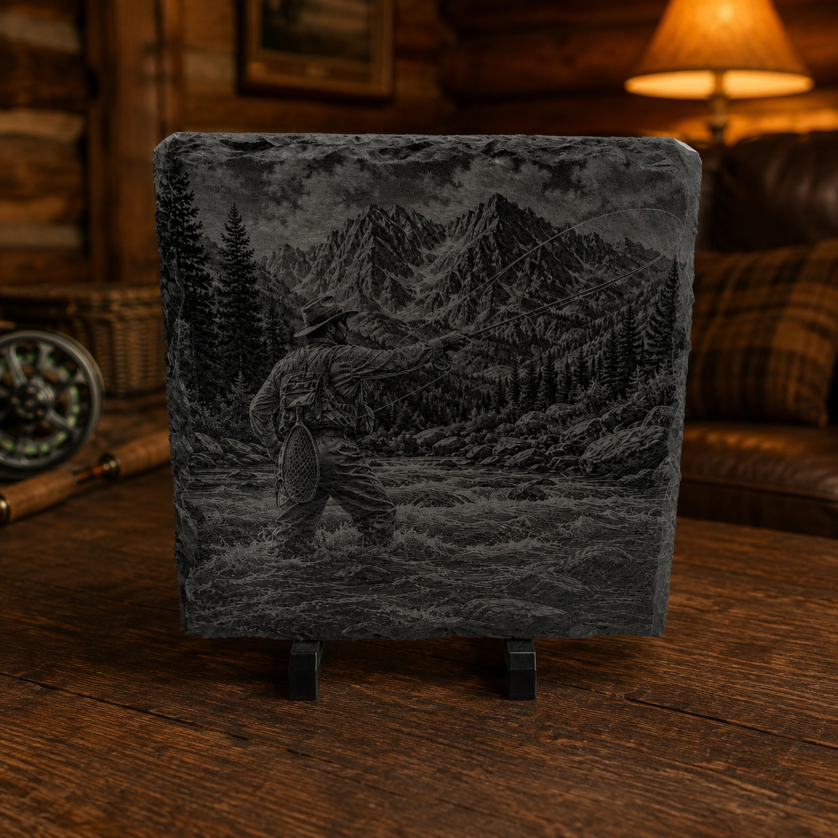 Engraved Fly-Fishing Slate Coaster Set – 4 Piece Outdoor Collection