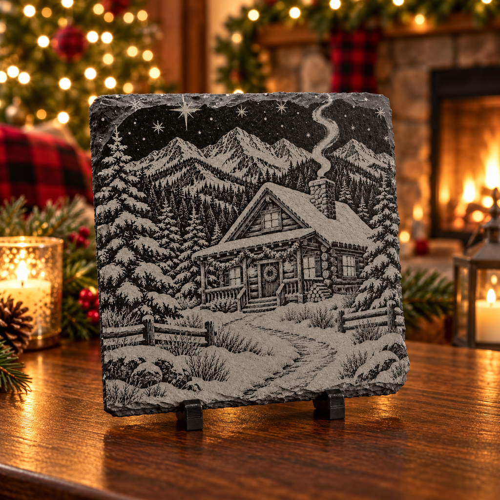 Mountain Christmas Slate Coaster Set – 4 Piece Holiday Collection
