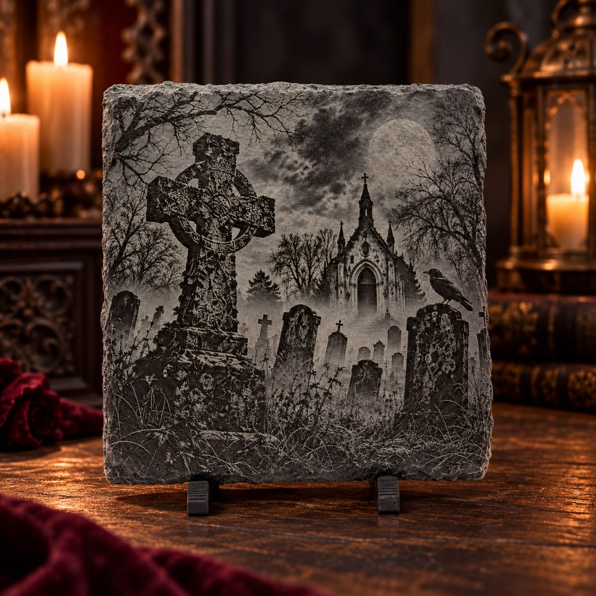 Haunted Places Slate Coaster Set – 4 Piece Gothic Collection
