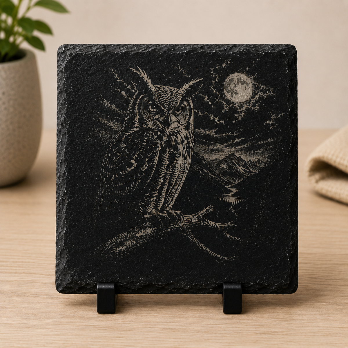 Night Owl Slate Coaster Set – Laser Engraved Owl Collection