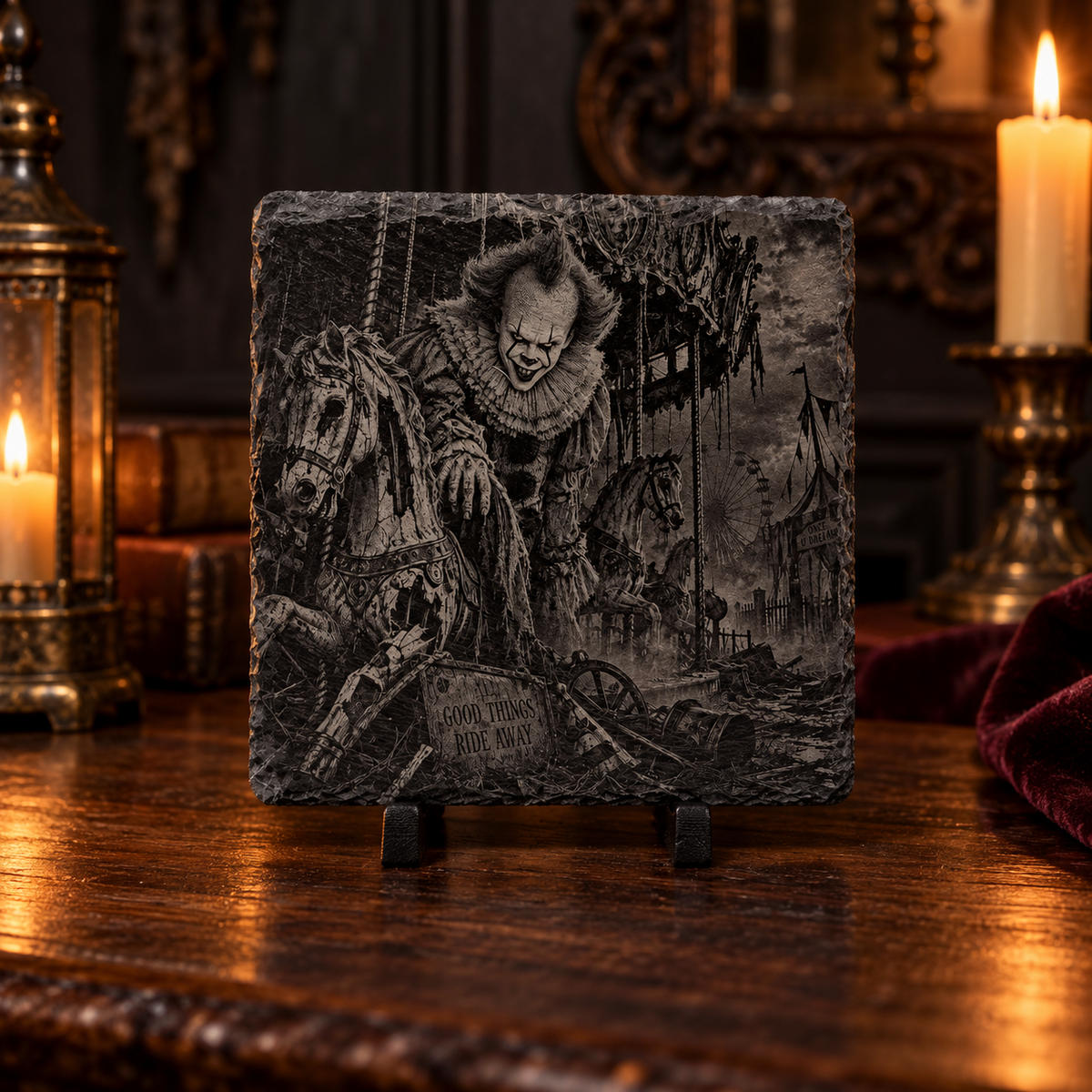 Creepy Carnival Slate Coaster Set – 4 Piece Horror Collection