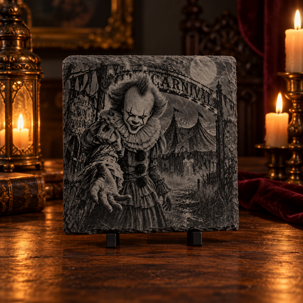 Creepy Carnival Slate Coaster Set – 4 Piece Horror Collection