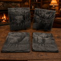 Engraved Elk Slate Coaster Set – 4 Piece Wildlife Collection