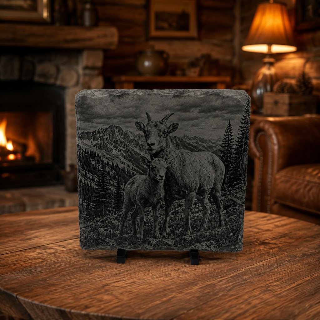 Engraved Bighorn Sheep Slate Coaster Set – 4 Piece Wildlife Collection
