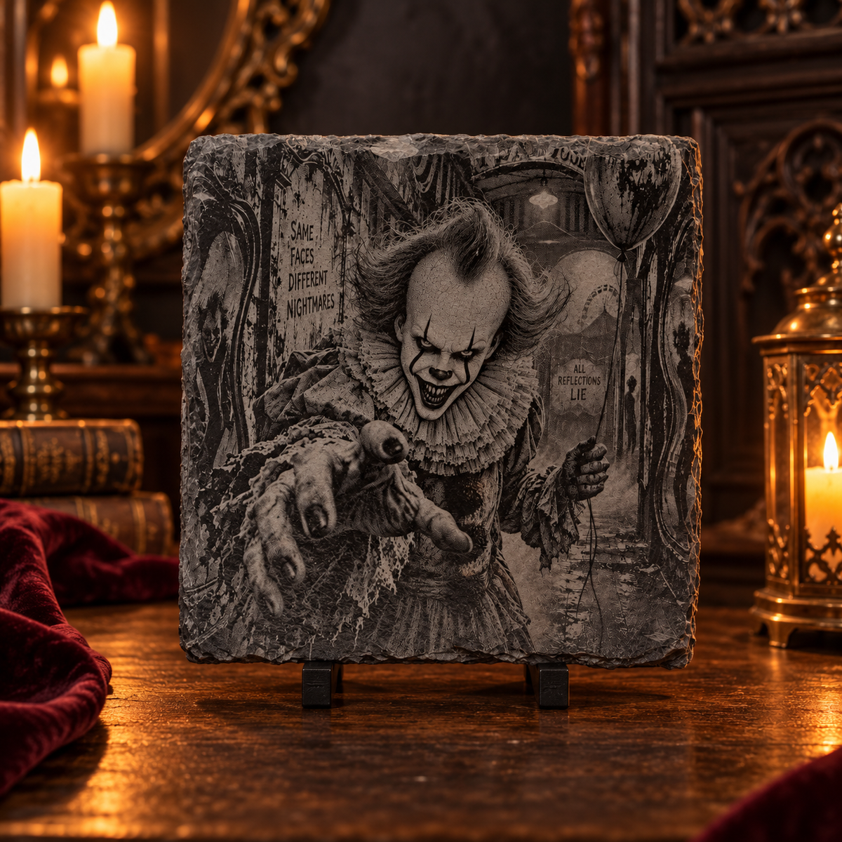 Creepy Carnival Slate Coaster Set – 4 Piece Horror Collection