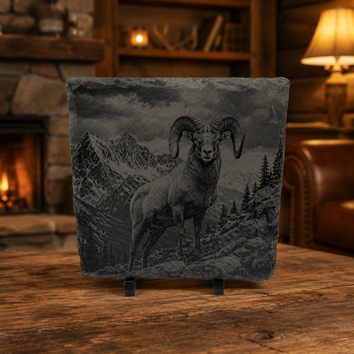 Engraved Bighorn Sheep Slate Coaster Set – 4 Piece Wildlife Collection