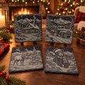 Mountain Christmas Slate Coaster Set – 4 Piece Holiday Collection