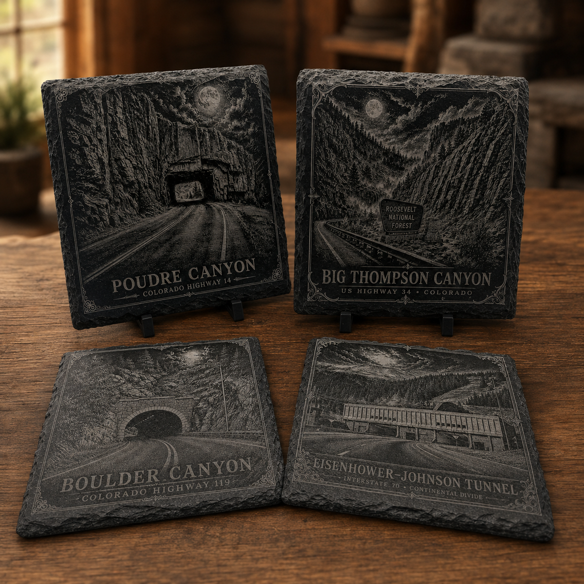 Colorado Mountain Roads & Canyons Slate Coaster Set