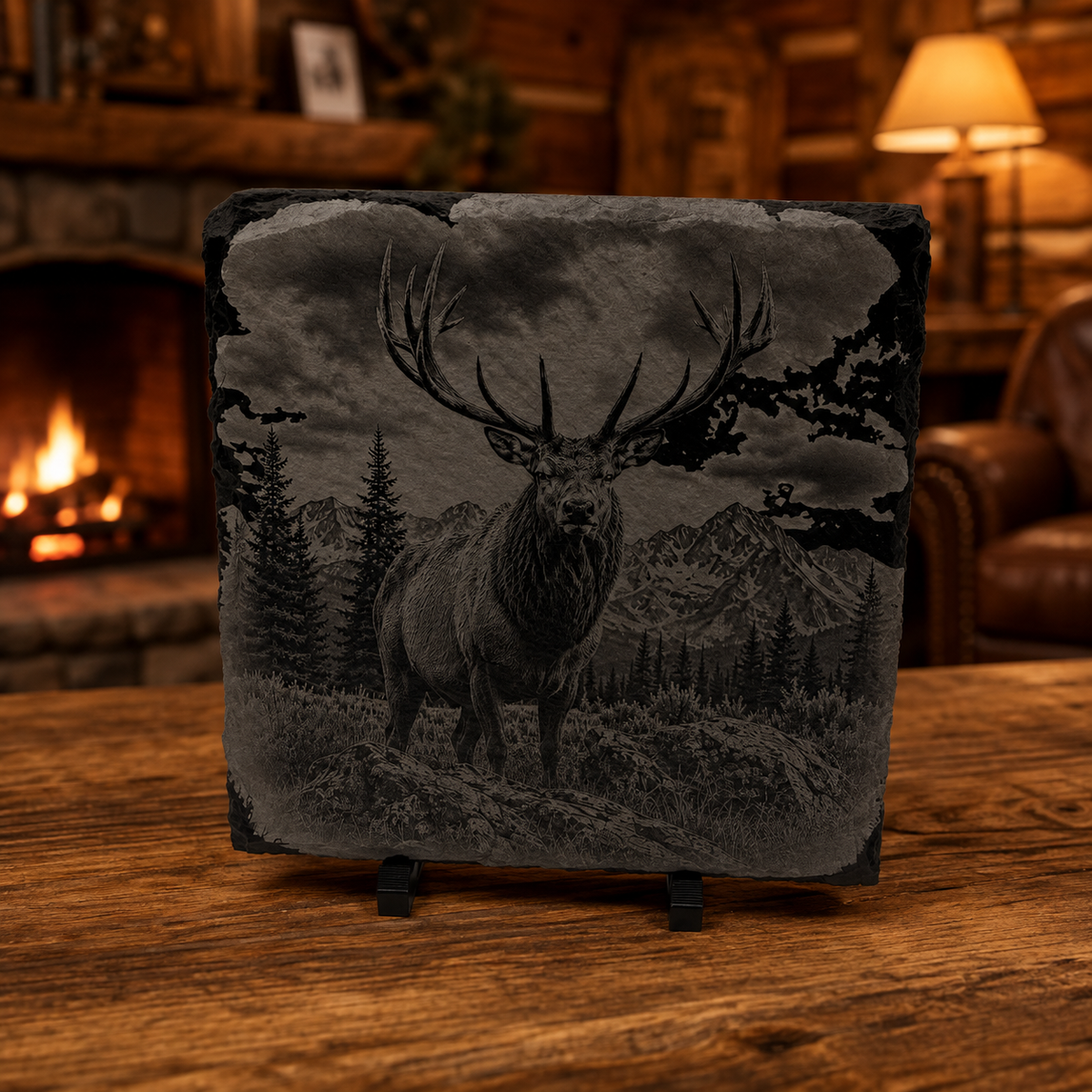Engraved Elk Slate Coaster Set – 4 Piece Wildlife Collection