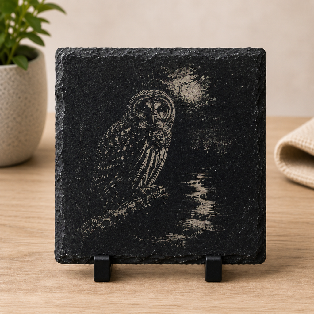 Night Owl Slate Coaster Set – Laser Engraved Owl Collection