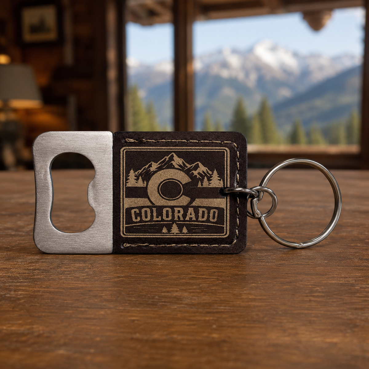 Estes Park Colorado Bottle Opener Keychain – Double-Sided Engraved Leatherette