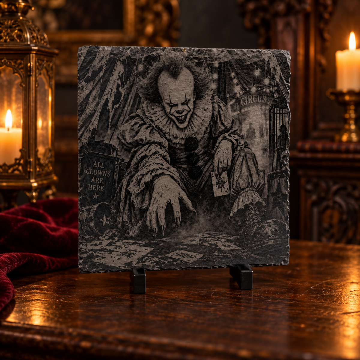 Creepy Carnival Slate Coaster Set – 4 Piece Horror Collection