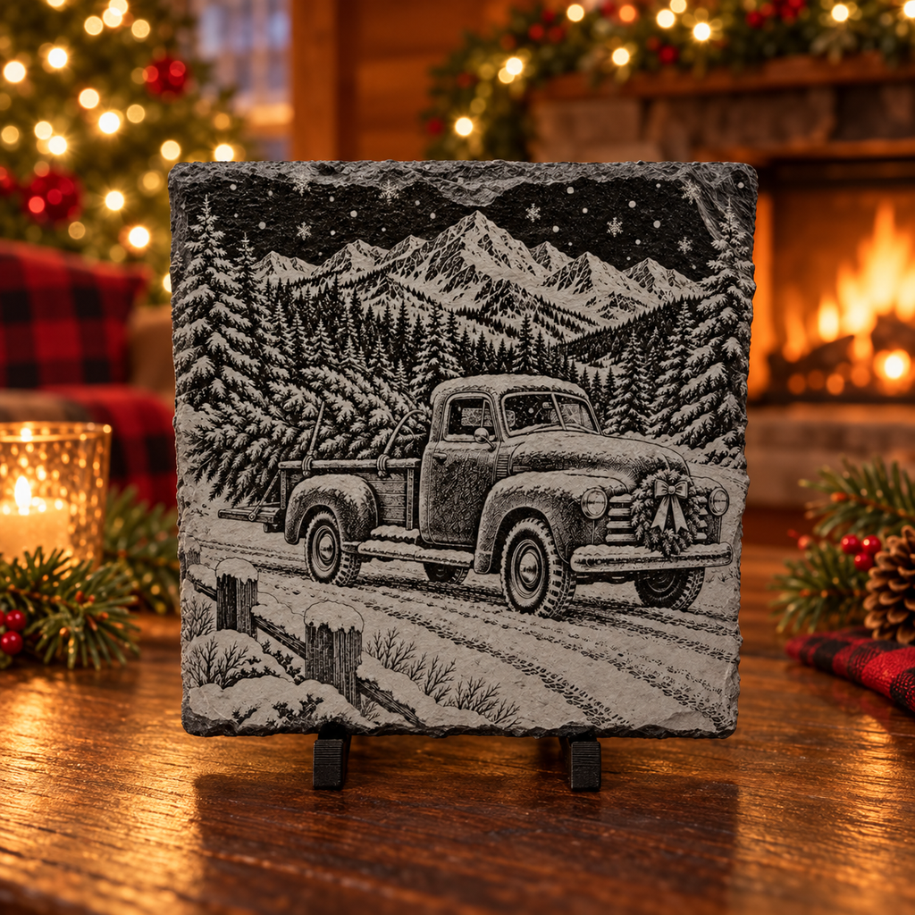 Mountain Christmas Slate Coaster Set – 4 Piece Holiday Collection