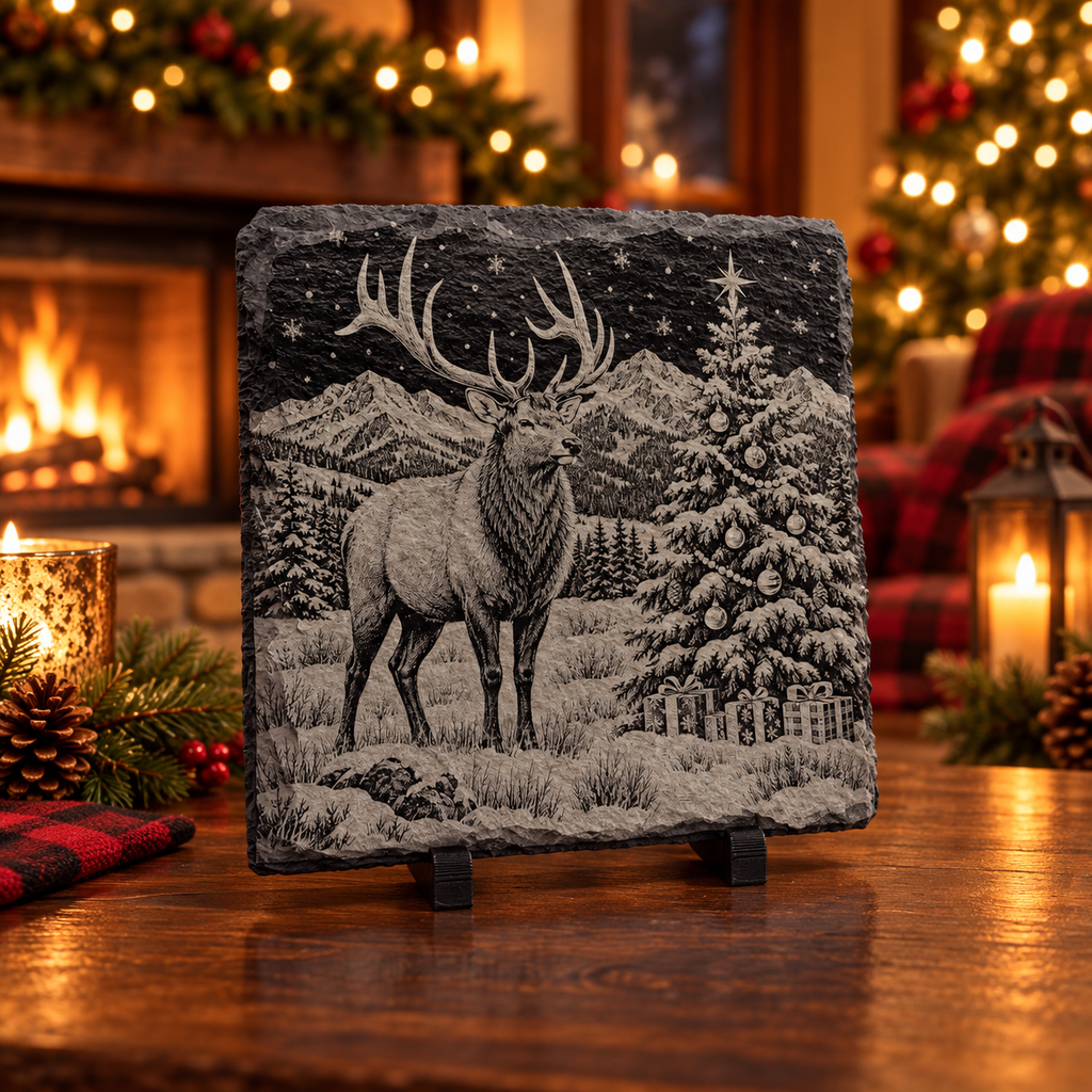 Mountain Christmas Slate Coaster Set – 4 Piece Holiday Collection