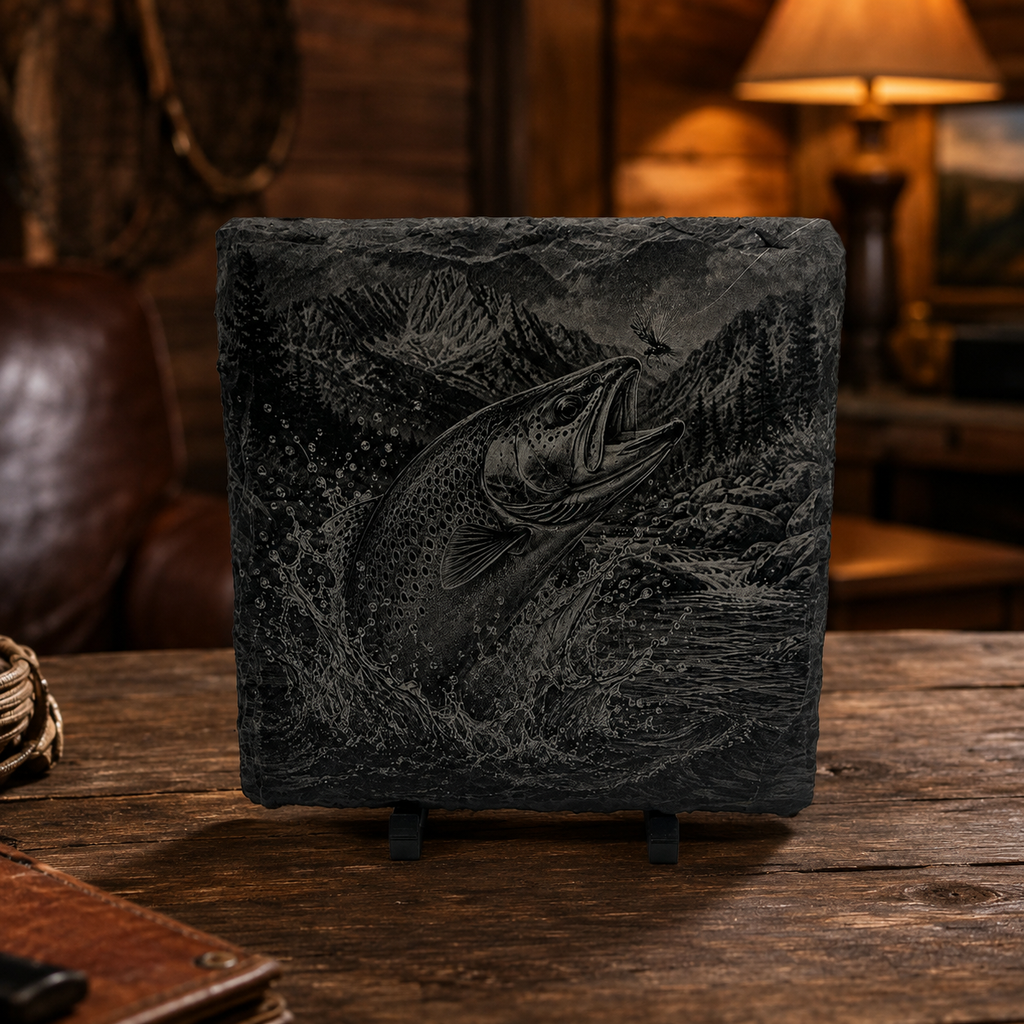 Engraved Fly-Fishing Slate Coaster Set – 4 Piece Outdoor Collection