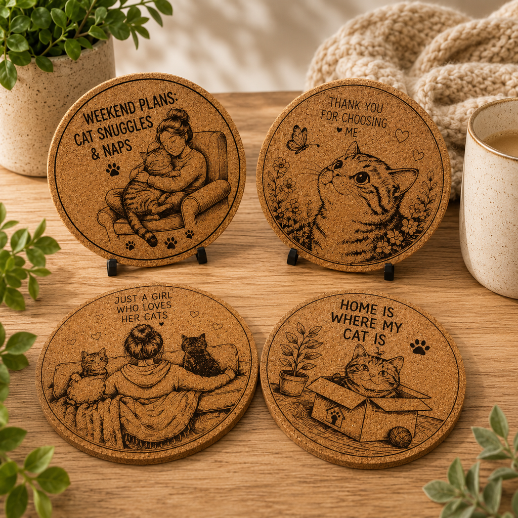 Cat Mom Cork Coaster Collection – Mix & Match Your Favorite Designs
