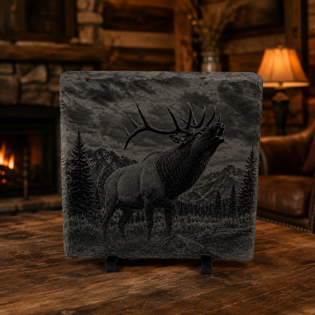 Engraved Elk Slate Coaster Set – 4 Piece Wildlife Collection