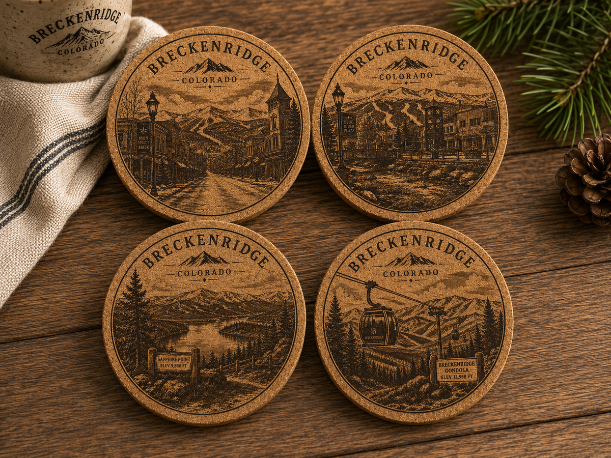 Colorado mountain town cork coasters