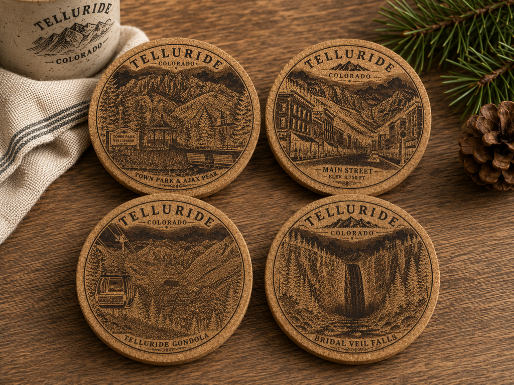 Colorado mountain town cork coasters