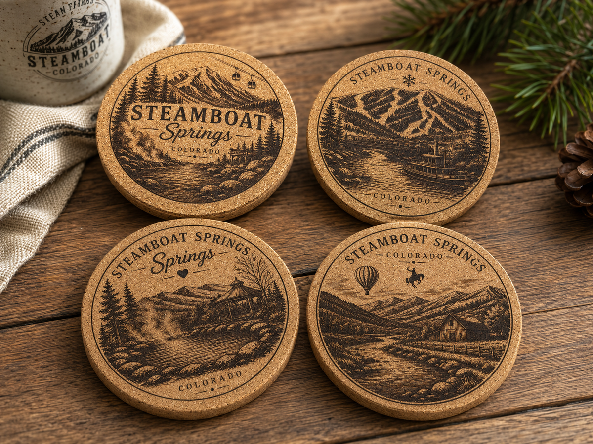 Colorado mountain town cork coasters