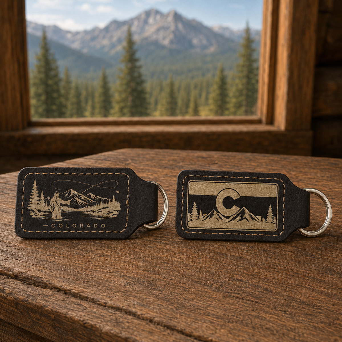 Colorado Fly-Fishing Keychain – Double-Sided Engraved Leatherette