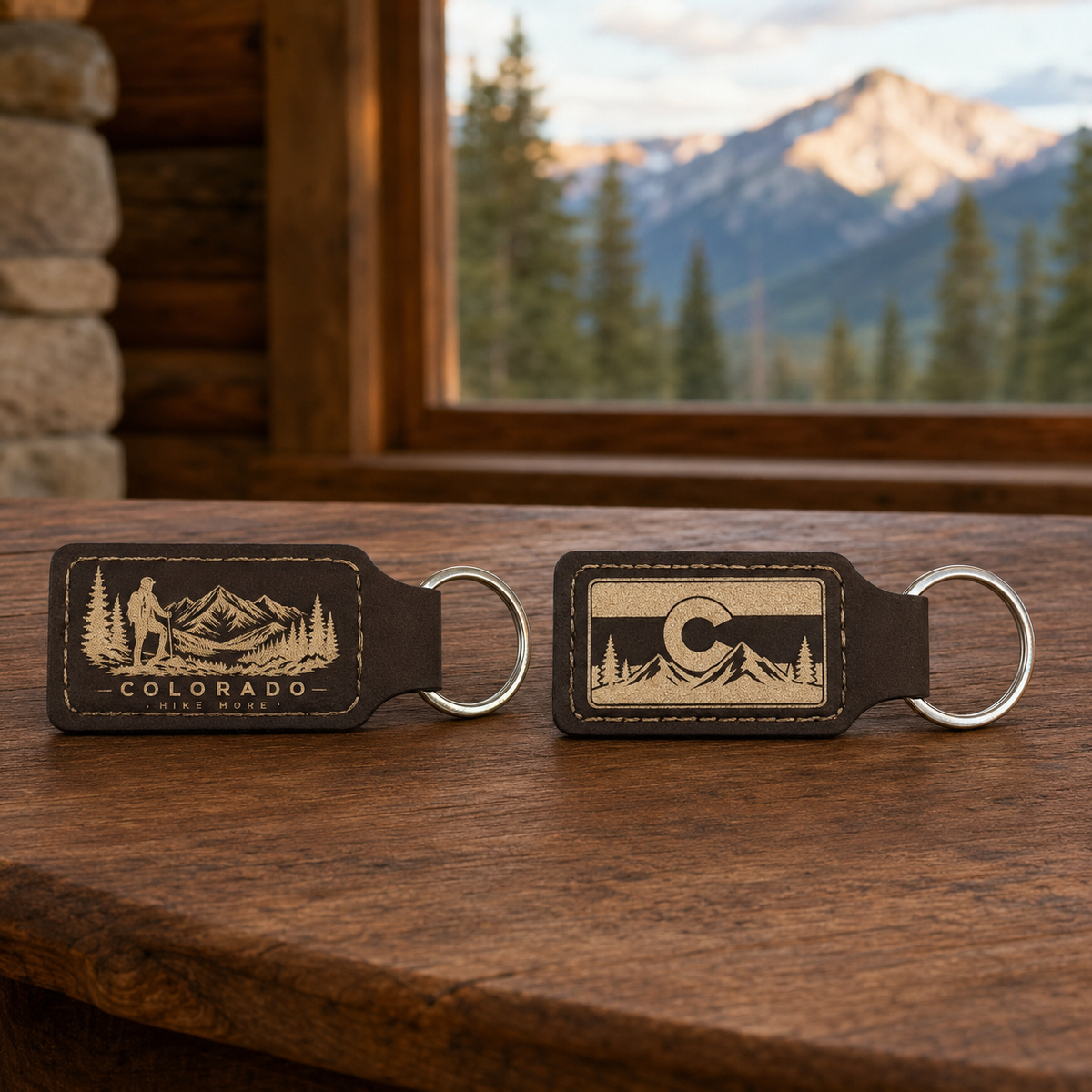 Colorado Hiking Keychain – Double-Sided Engraved Leatherette