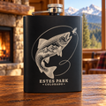 Estes Park Trout & Fly Engraved Flask – 8 oz